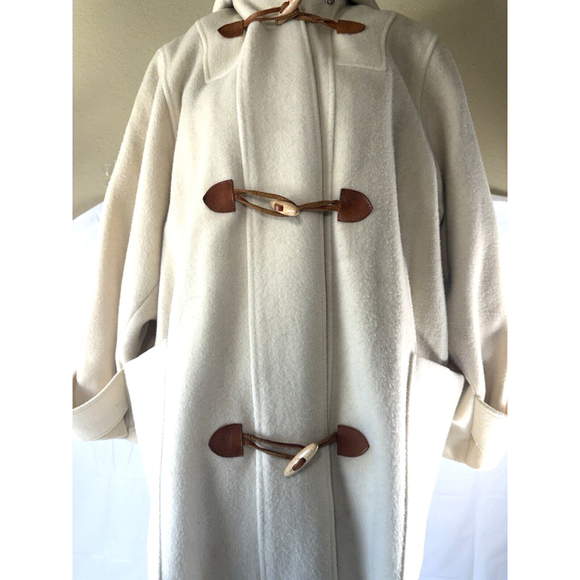 Vintage Women’s Mulberry Street 90's Wool cream Hooded Toggle Pea Coat Size M - Picture 1 of 16